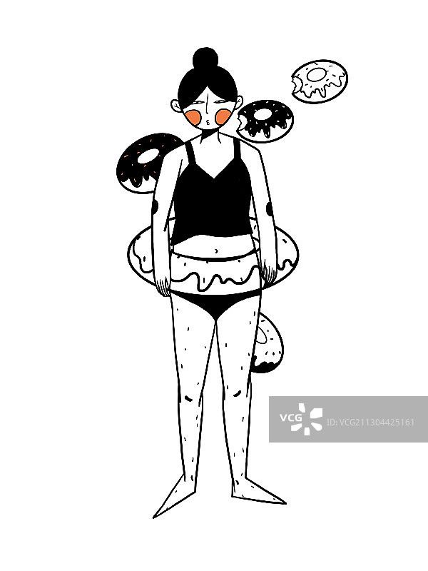 黑白简笔画插画女孩人物图片素材