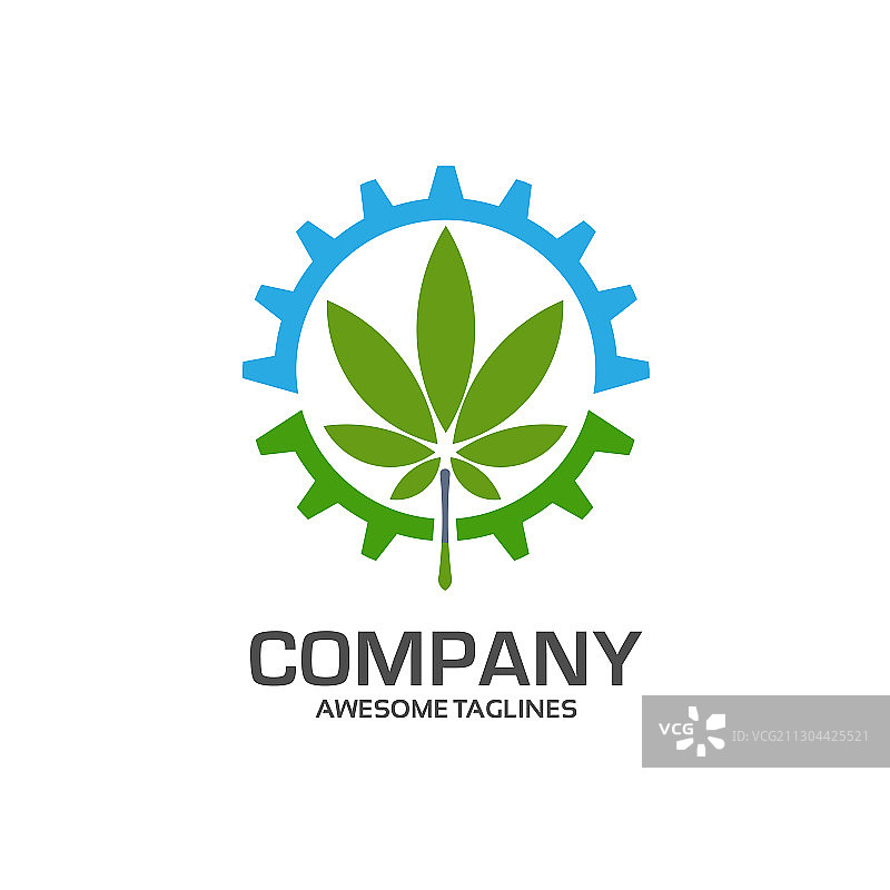 齿轮和绿叶标志概念图片素材