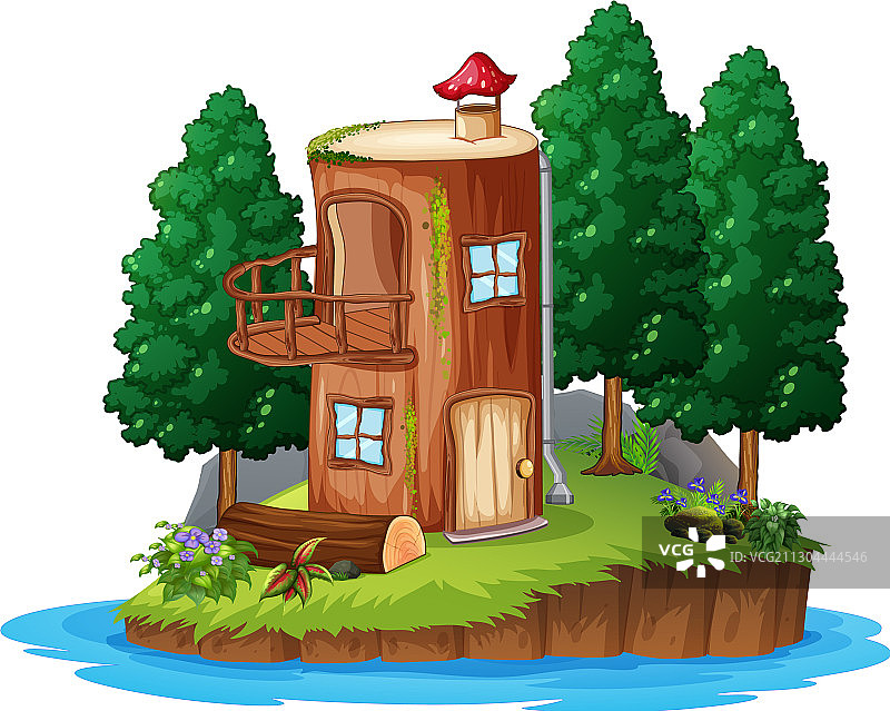 白色背景上的木屋场景图片素材