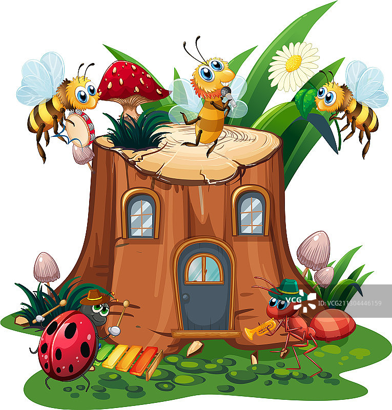 在自然中演奏的昆虫乐队图片素材