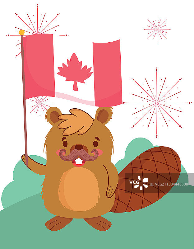 带有加拿大国旗图案的水獭图片素材