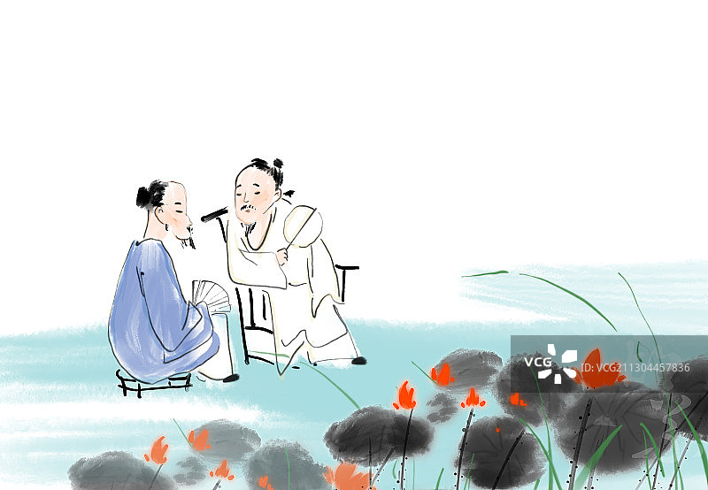 中国风著名诗人插画图片素材