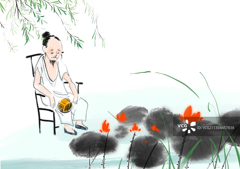 中国风著名诗人插画图片素材