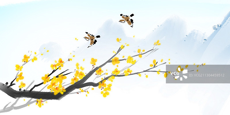 中国风水墨花鸟画图片素材