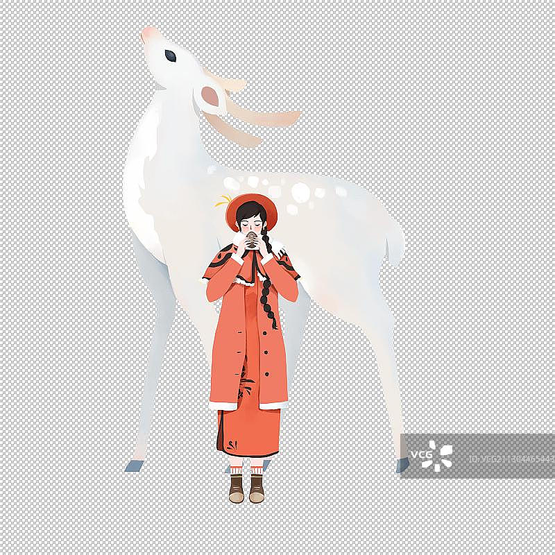 鹿与吹埙的女孩图片素材