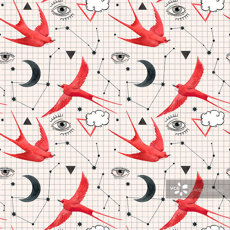 美丽无缝图案与水彩图片素材