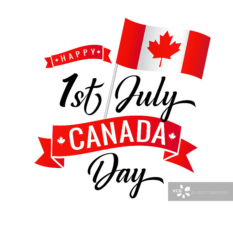 7月1日加拿大国庆日快乐，带国旗的文字图片素材