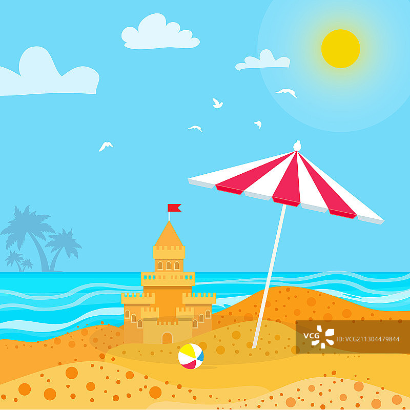 海边沙堡夏季旅行图片素材