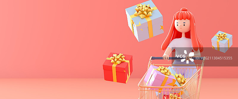 推着购物车的卡通美女图片素材