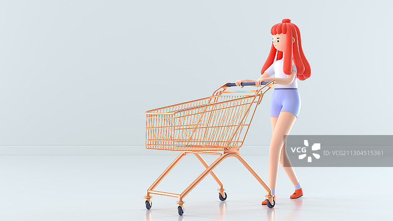 推着购物车的卡通美女图片素材