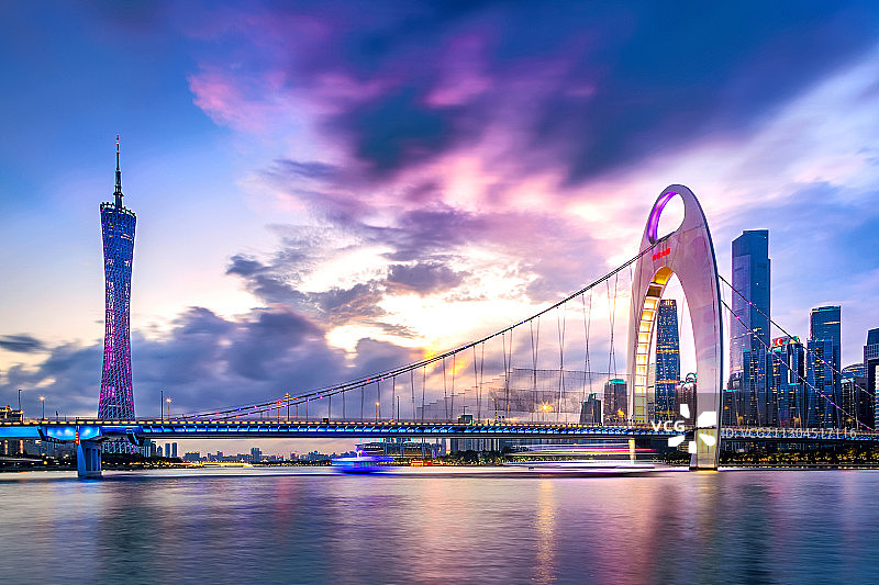 黄昏时刻广东省广州猎德城市风光图片素材