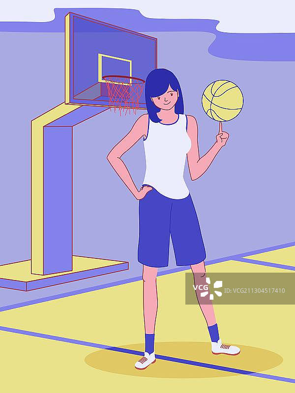 篮球场女生打篮球矢量图图片素材