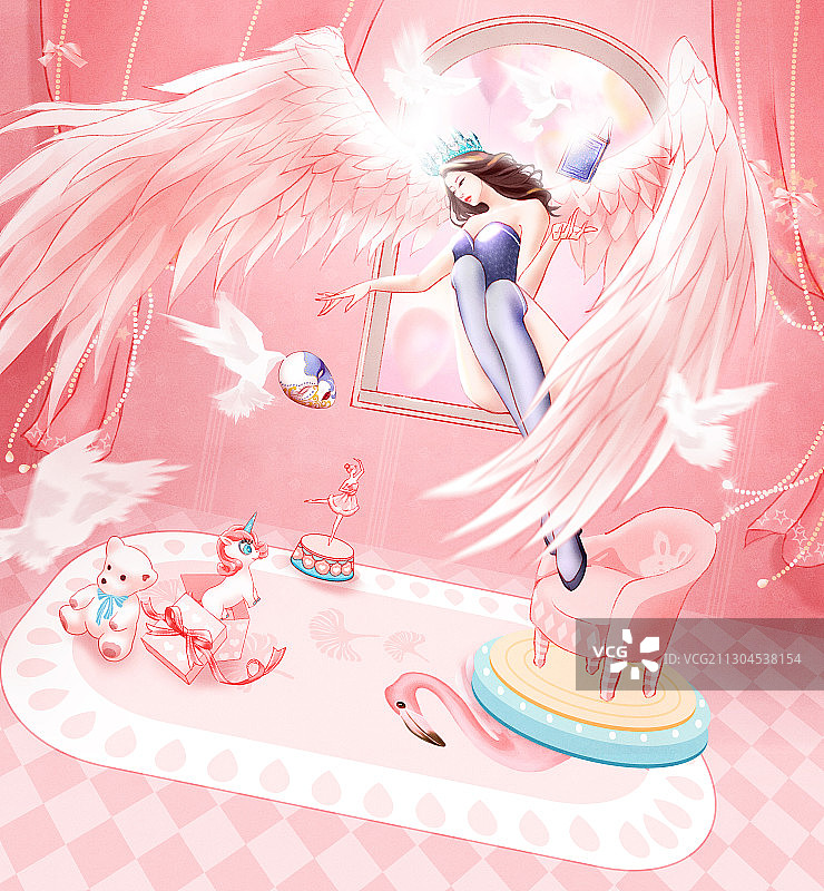 粉色房间与天使图片素材