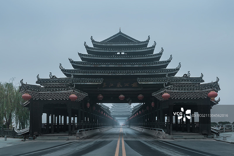 广西柳州三江侗族自治县三江风雨桥图片素材