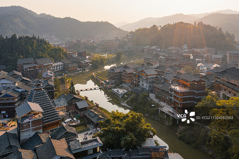 夕阳下的广西柳州三江程阳八寨图片素材