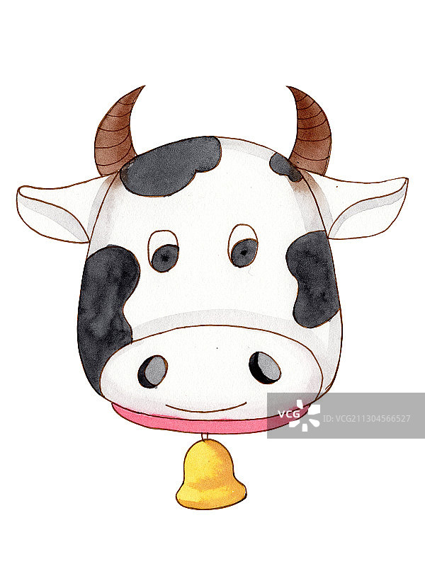 手绘水彩钢笔淡彩奶牛素材插画图片素材