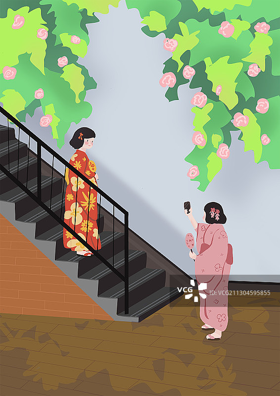 穿着和服的少女图片素材