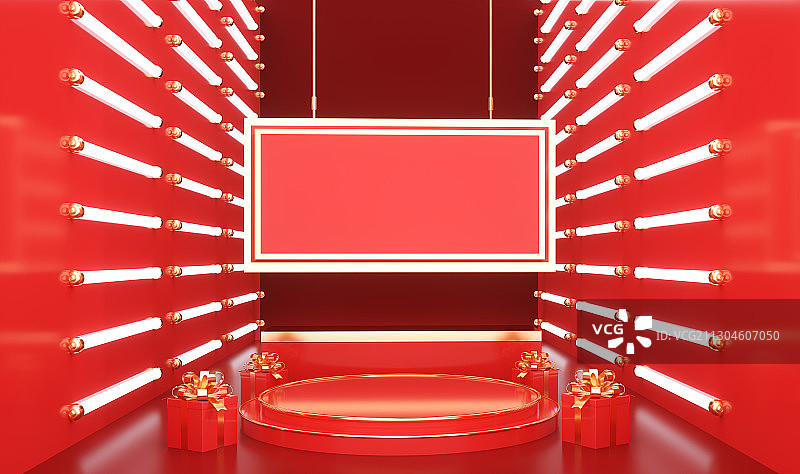 喜庆中国风C4D春节新年场景图片素材