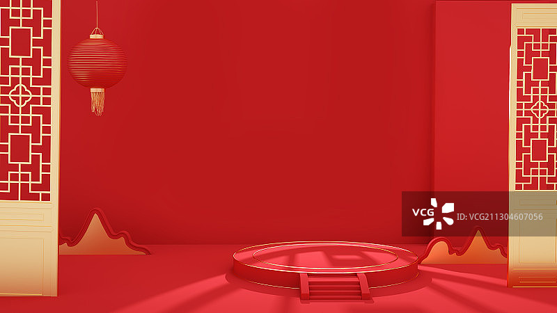 喜庆中国风C4D春节新年场景图片素材