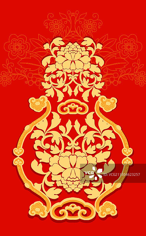 新年元素春节元素插画-花瓶富贵牡丹花开富贵图片素材