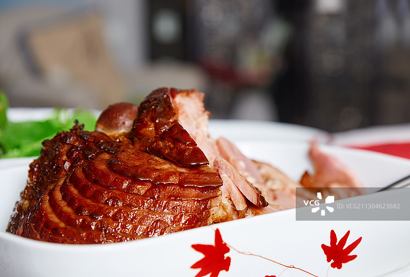 蜜汁火腿沙拉晚餐特写图片素材