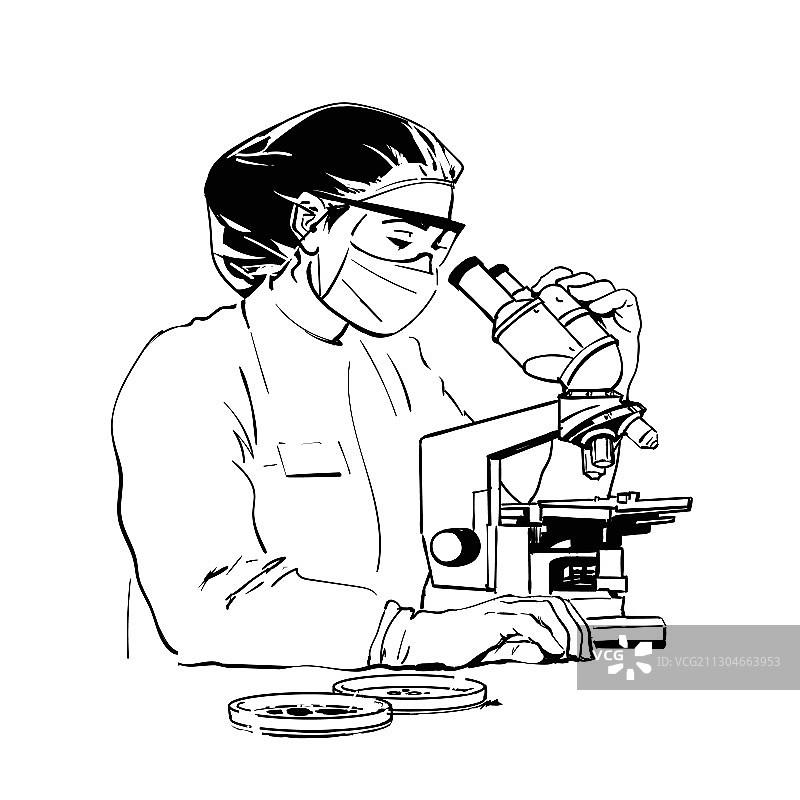戴防护眼镜和口罩的女科学家图片素材