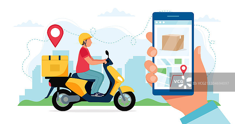 滑板车外卖服务概念图片素材