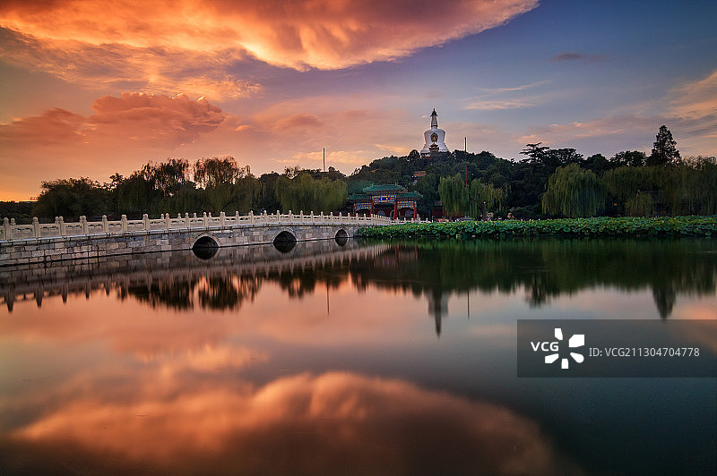 北京北海公园日落图片素材