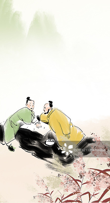 文学插画醉酒诗人仙鹤下棋图片素材