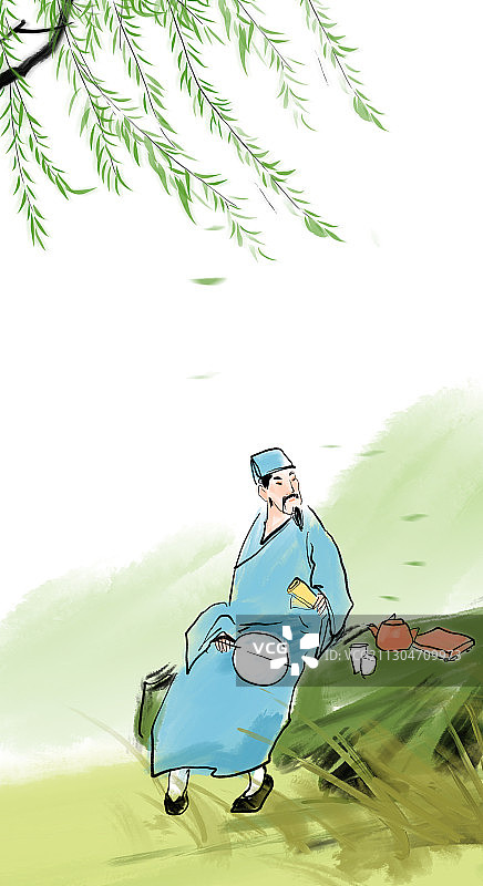 文学插画醉酒诗人仙鹤下棋图片素材