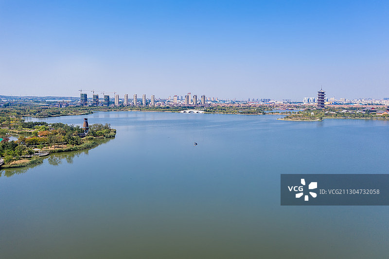 山东青岛胶州少海湿地公园航拍图片素材