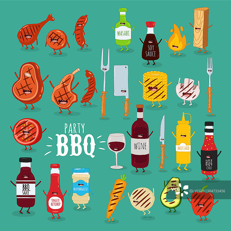 烧烤酱葡萄酒肉类组合图片素材
