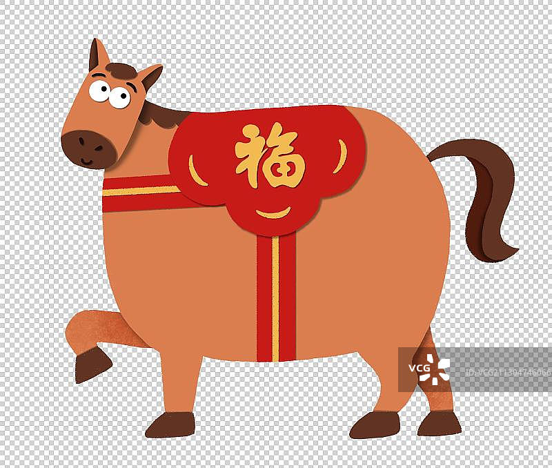 春节新年喜庆马扁平风剪纸风格图片素材