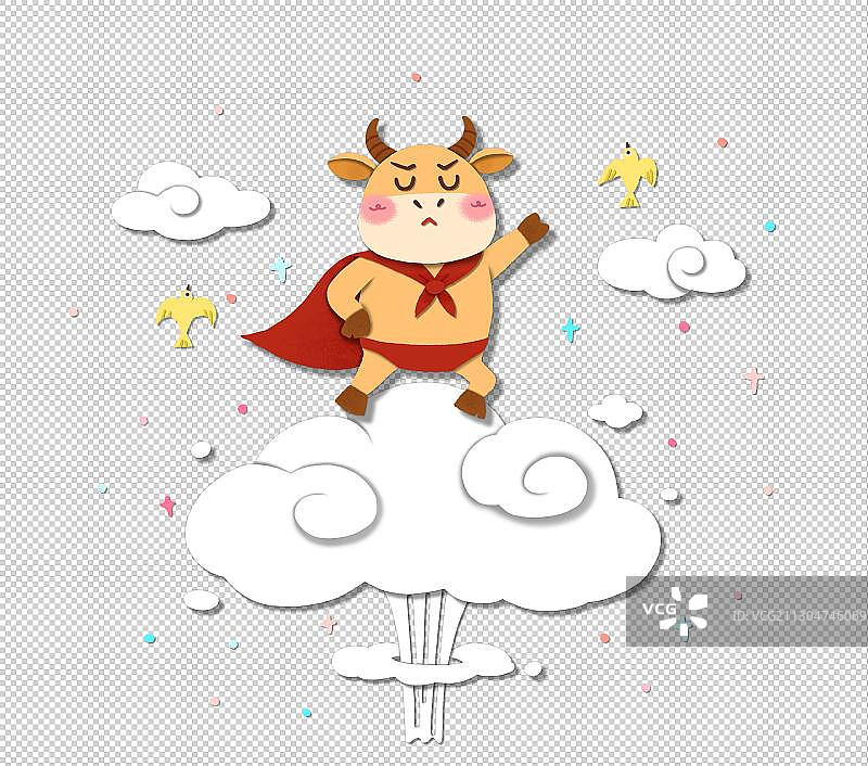 气冲牛斗牛年超人扁平风剪纸风格图片素材