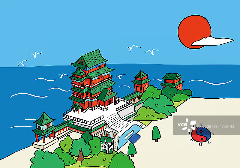 滕王阁手绘图片素材