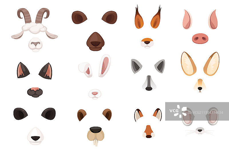 卡通动物面部元素扁平设计耳朵图片素材