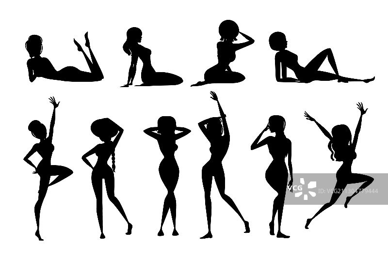 黑色轮廓的时尚女性剪影图片素材