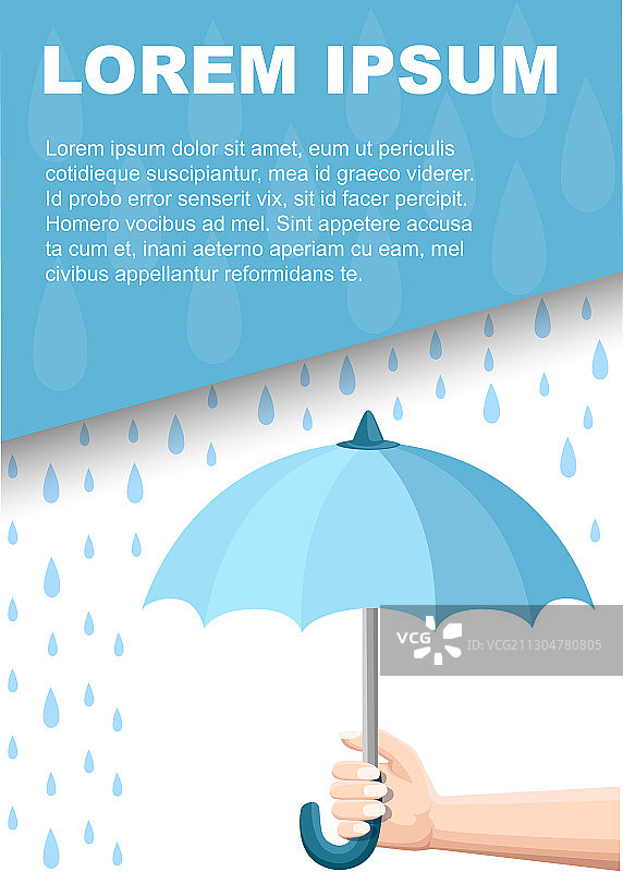 雨天手持蓝色雨伞水滴图片素材