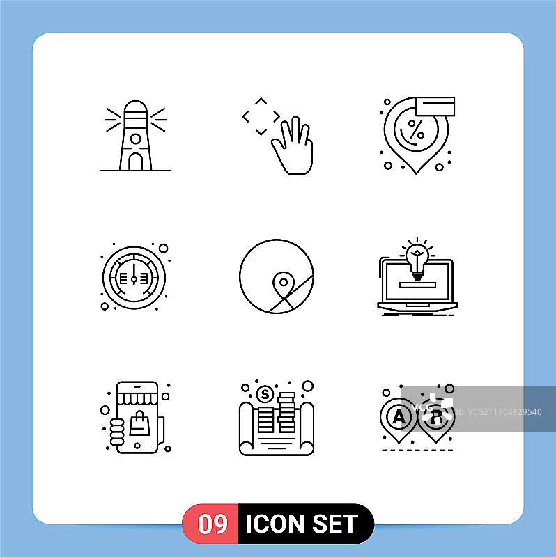 9个主题轮廓和可编辑的符号地图图片素材