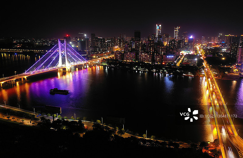 广东省惠州市惠城区东江合生大桥和惠州大桥江北夜景图片素材