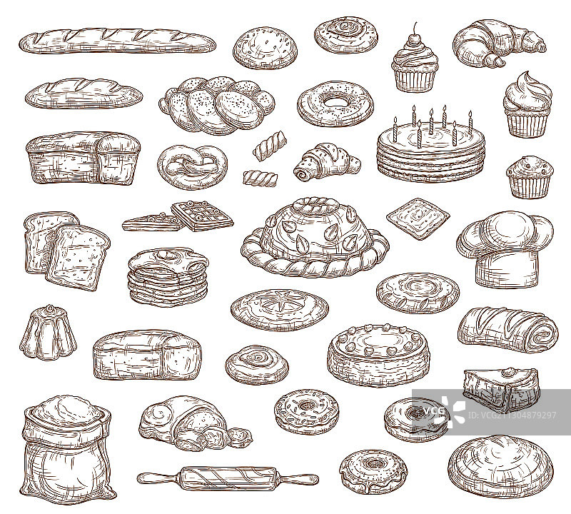 面包糕点隔离素描图标面包店食品图片素材