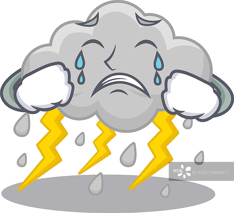 卡通人物多云暴风雨哭脸图片素材