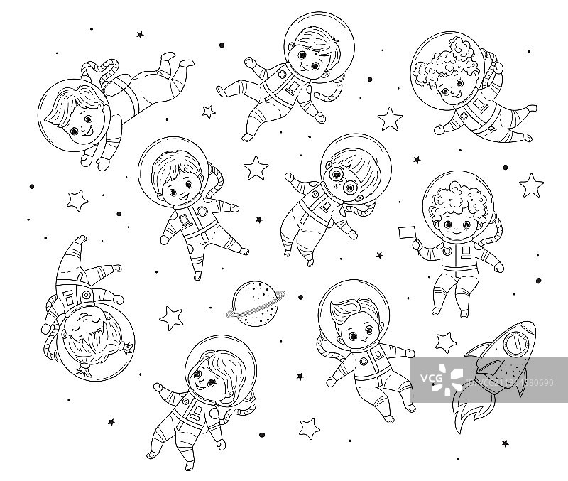 儿童涂色书线条套装图片素材