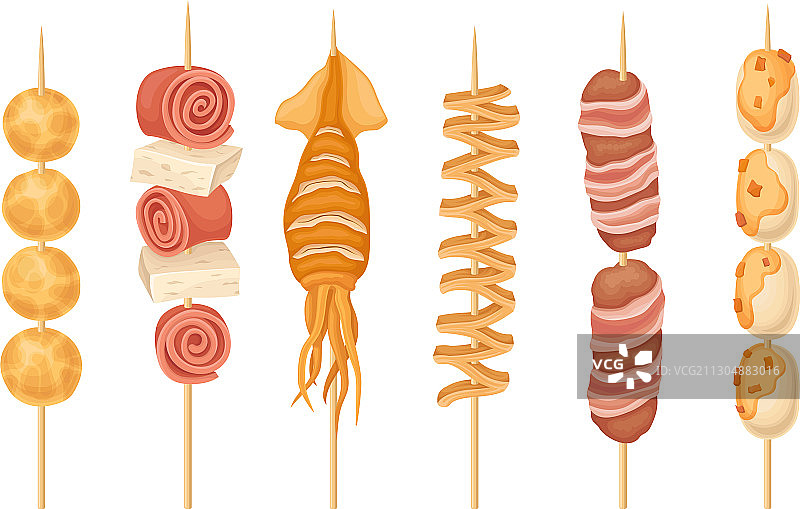 街头烤海鲜和肉串图片素材