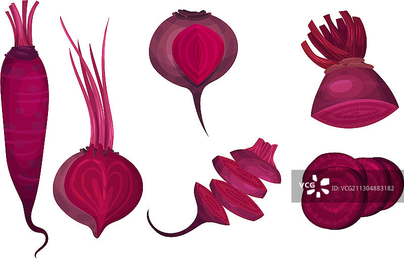 白色背景上完整和切片的甜菜根图片素材