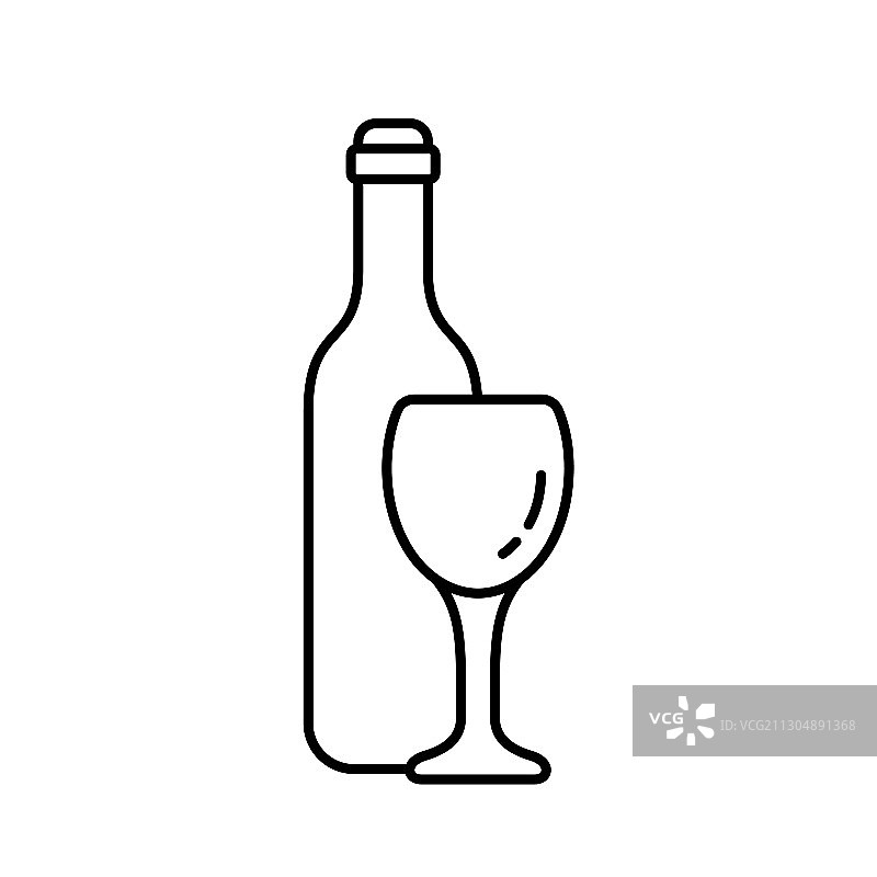 酒瓶与玻璃杯线条艺术酒精图标图片素材