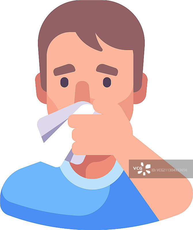 男子打喷嚏时捂住口鼻图片素材