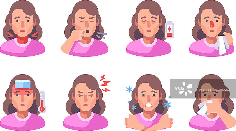 具有不同流感症状的男人医疗人物图片素材