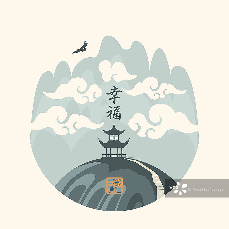 中国山水中有一座宝塔图片素材