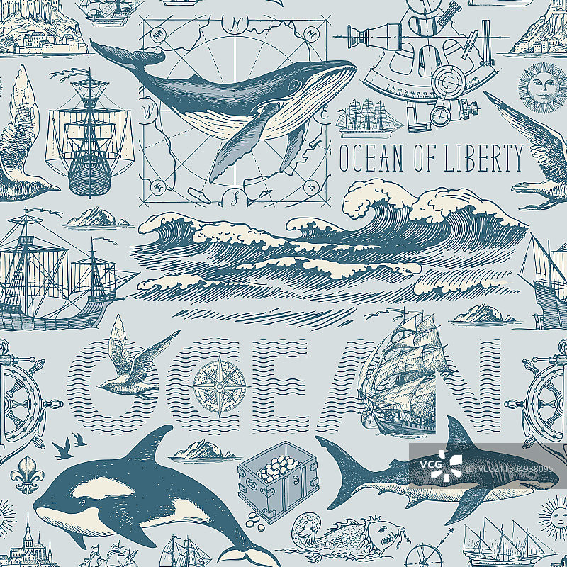 航海主题复古无缝图案图片素材